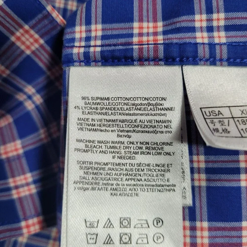Brooks Brothers Dress Shirt Mens XL Blue Plaid Non Iron Stretch Button Down